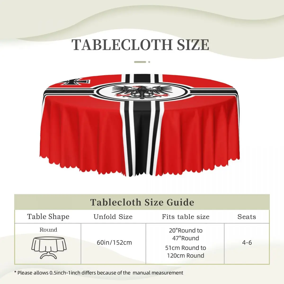 Round German DK Reich Empire Of Flag Tablecloth Waterproof Oil-Proof Table Cover 60 inches Germany Proud Table Cloth