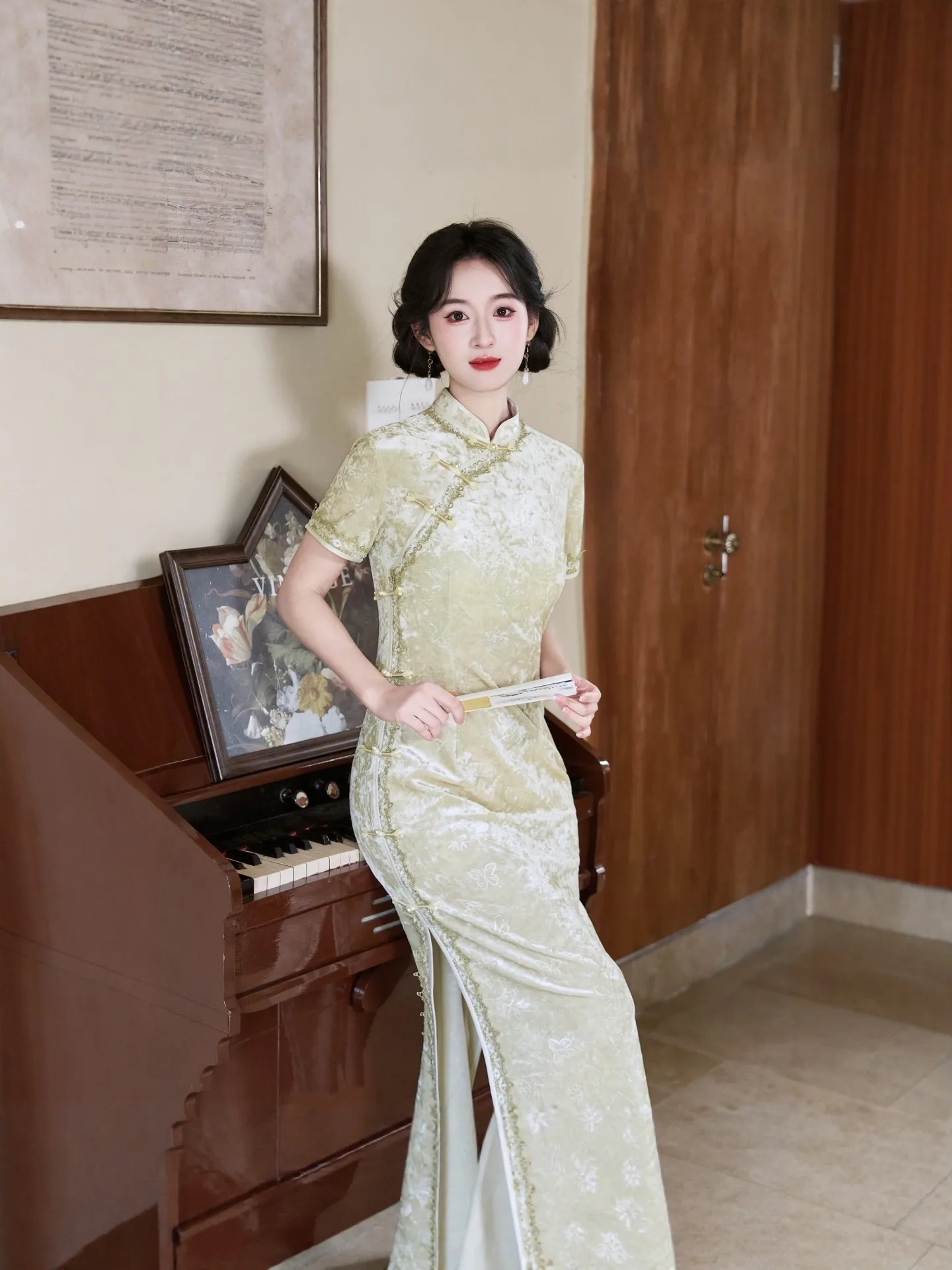 

Blue Young Sle Chinese New Retro Qipao Dr Personali ort Size Women's Summer Dr Breathable Low Slit Long Skirt