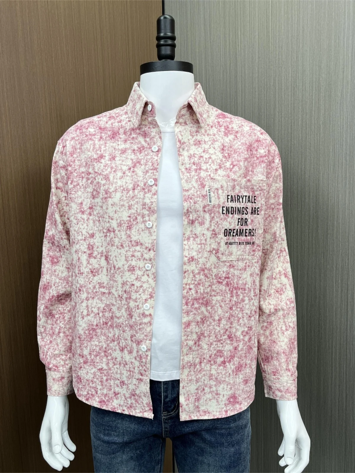 

Loose Long Sve Men's irt Faionable Print Workwear Sli Outerwear Trendy Top Breathable Cotton Polyester Blend