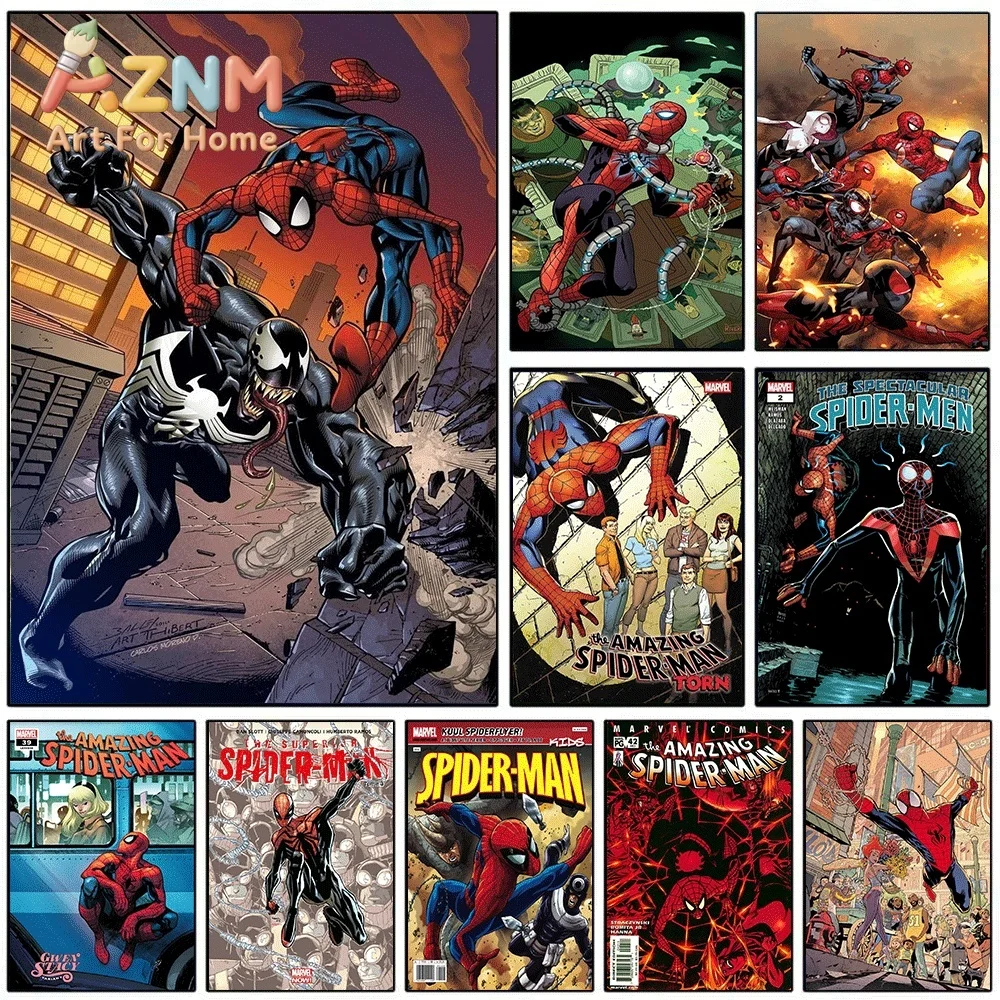 Marvel Spider Man Vs Venom City Street Clash Comic Canvas Wall Art Unframed Canvas Poster Print for Boys Bedroom Game Room Apa
