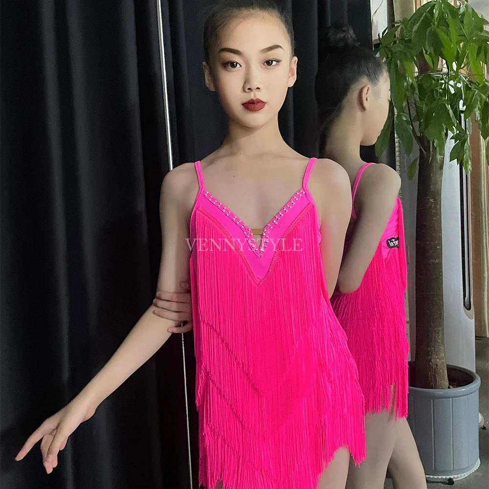 ชุดเต้นลาติน VennyStyle แต่งพู่และคริสตัลระยิบระยับ สำหรับการแสดงฤดูร้อน ชุดฝึกซ้อมเต้นรำบอลรูม