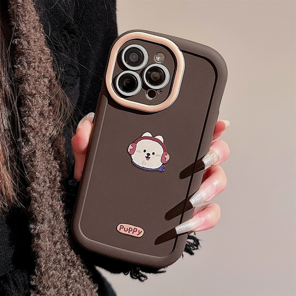 INS Super Cute Cartoon Earphone Hat Dog Case for iPhone 15 14 13 Pro Max 12 Pro Plus 11 8 7 Shockproof SiliconeCover image 4