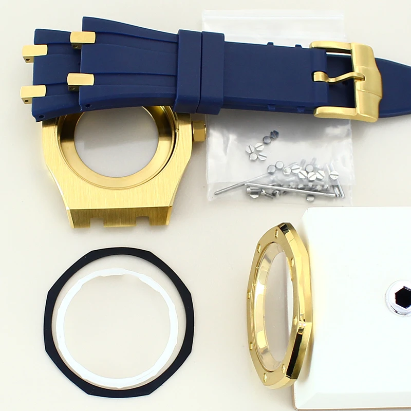 نموذج بلوط معدل لساعة NH35 مطلي بحزام مطاطي من الفولاذ المقاوم للصدأ 316L لحركة NH36 #3