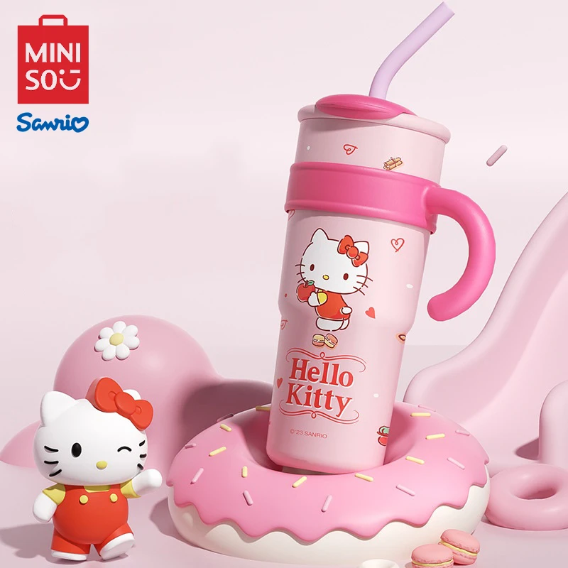 MINISO Sanrio Cute 1200ML Insulated Water Bottle Hello Kitty Large Capacity Straw Thermos Cup My Melody Cartoon Children Cup