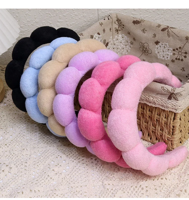 Modische Mikrofaser-Wascharmbänder, Haargummis, bauschiges Stirnband, Spa-Blasen-Stirnband zum Waschen von Gesicht, Make-up, Dusche, Hautpflege – Detail 1