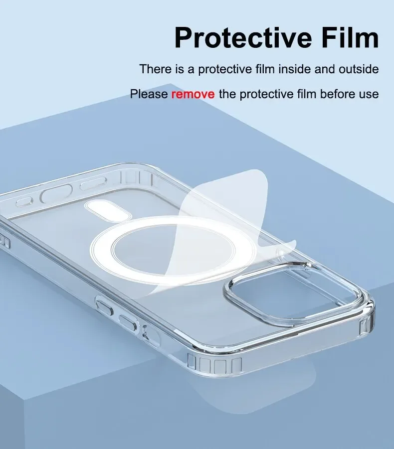 Clear Crystal Original Magnectic Phone Case For iPhone 17 17 Air 16 Pro 15 14 Pro Max 13 12 11 Magsafe Wireless Charging Cover