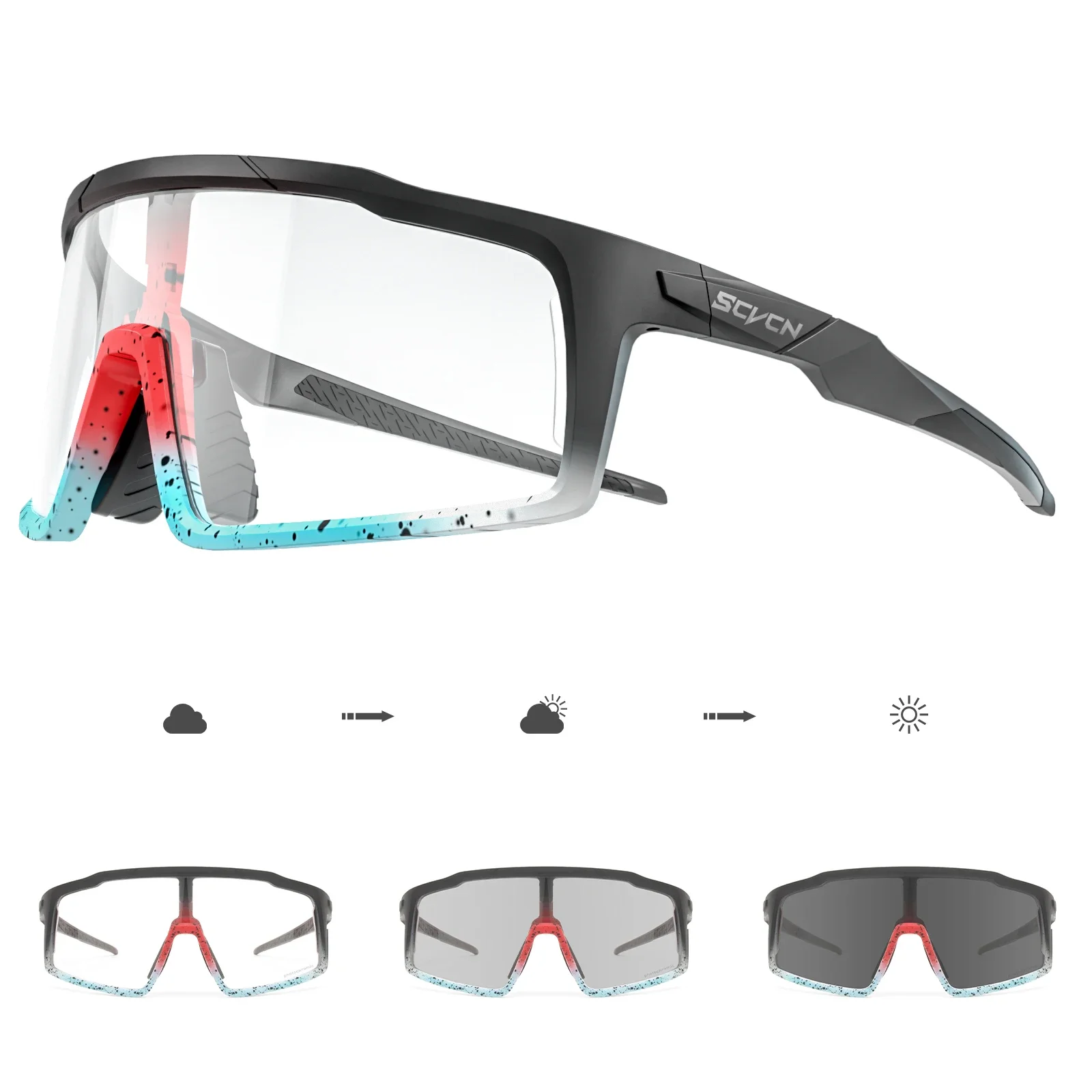 Scvcn Color Photochromic Cycling Glasses Bicycle Red Blue Golden Sunglasses Sports Men MTB Road Bike Eyewear Goggles Racing