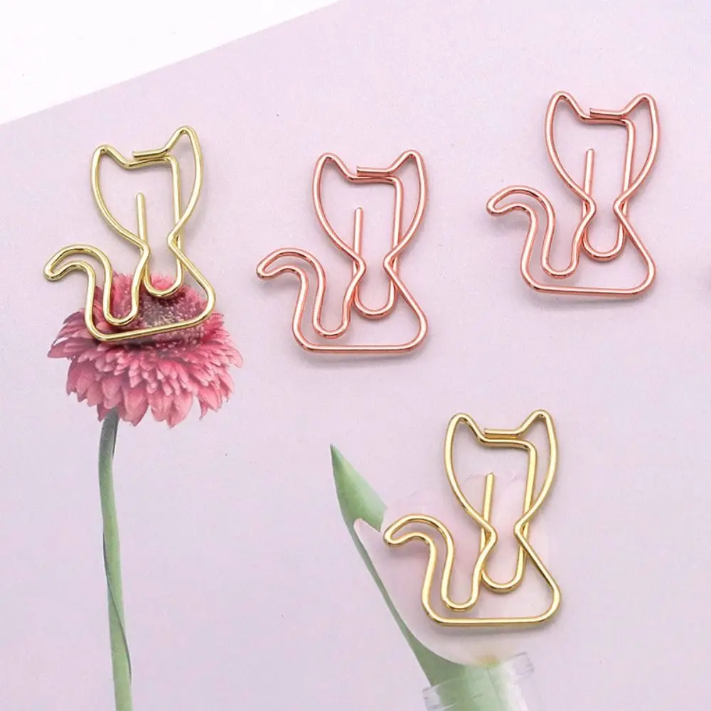 10pcs Metal Paper Clips Students Stationery Cat Shaped Creative Metal Paperclip Cute Cartoon Bookmark Holder Home