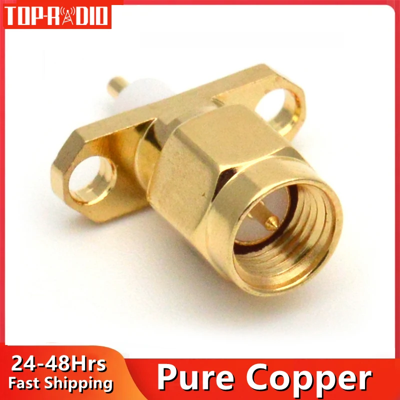 1PC SMA Male Plug 2 Hole 16mm Flange Solder Panel Mount RF Connector SMA-JF Gold Plated