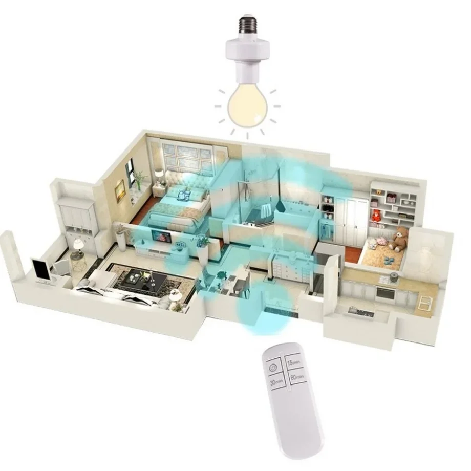 Wireless Remote Control Smart Timer Switch E27 Lamp Holder 110V 220V House Multi Light Switch Baby Room Bedroom Timer Switch