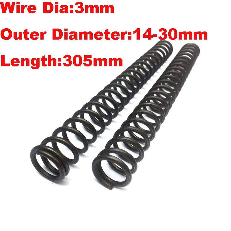 Resorte de compresión personalizado de 305mm, resorte de presión de acero, diámetro del alambre de 3mm, diámetro exterior 14 16 18 20 21 22 24 25 30mm