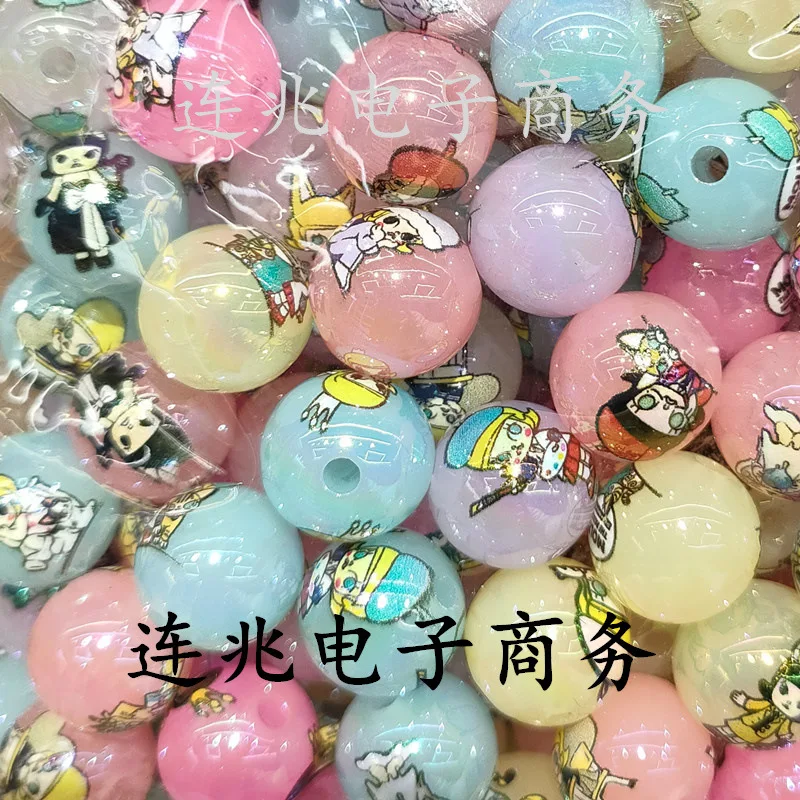 5 Stuks Schattig Meisje Cartoon Anime Acryl Kralen Gelei Achtergrond Gedrukt Kralen Voor Diy Sieraden Maken Armbanden Materialen 16Mm