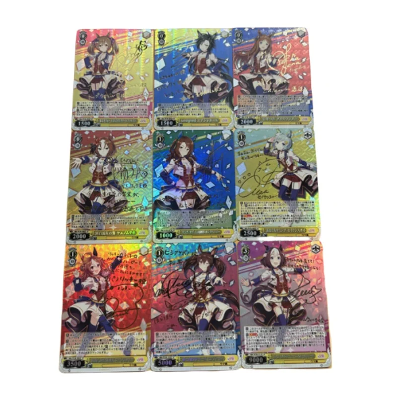 9Pcs/set Pretty Derby Hot Stamping Refraction Color Flash 63X88Mm Self Made Anime Game Characters Diy Collection Cards Gifts