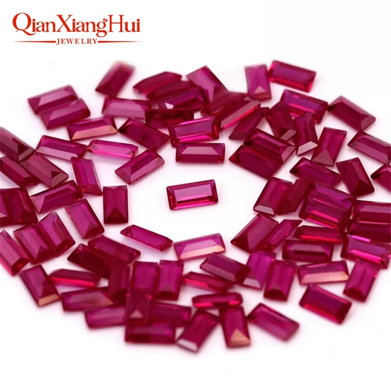 Red Color 1.5*3-3*5mm Rectangle Baguette Shape Emerald Cut Artificial Lab Created Ruby Loose Gem Stone for Jewelry Making