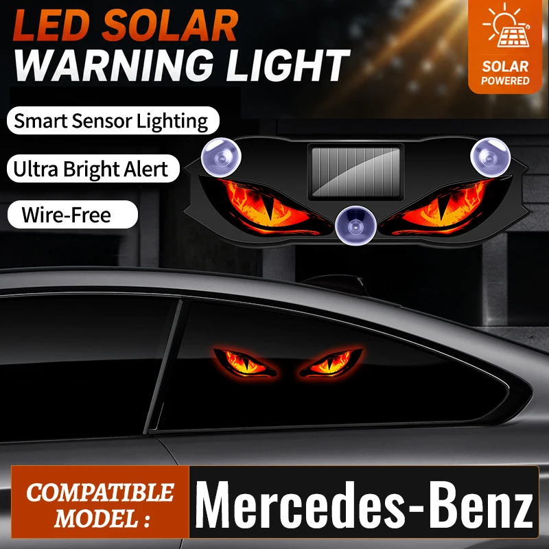 Fits For Mercedes-Benz Wireless Solar Car Sticker Light Devil Eye LED Warning Light Multi Mode Anti Rear End Collision Car light