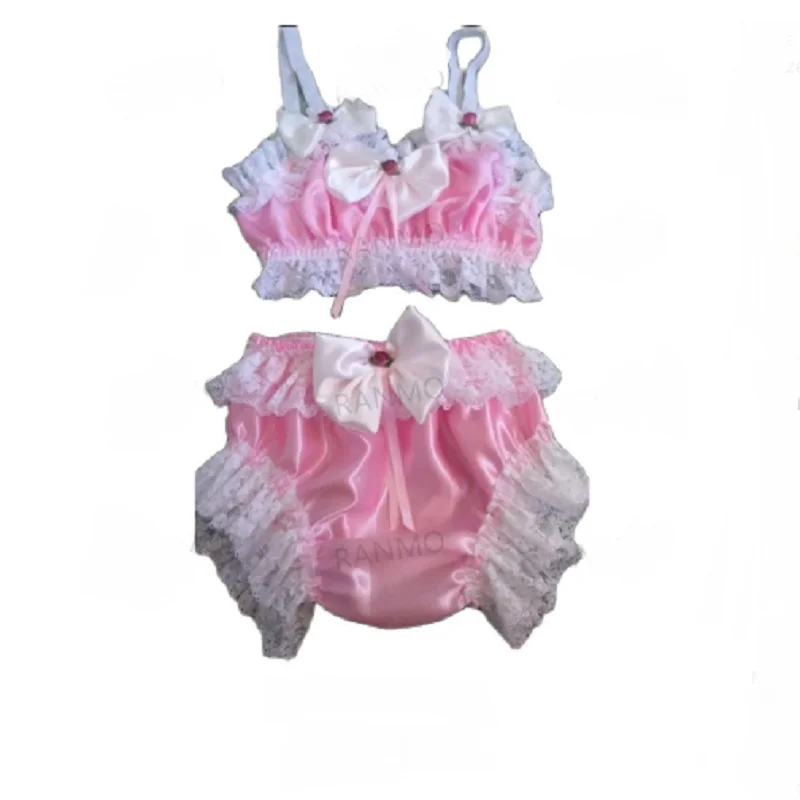 

Hot selling pink suspender adult baby cross dressing short sexy bow lace inset Sissy women's unisex can be customized in multipl