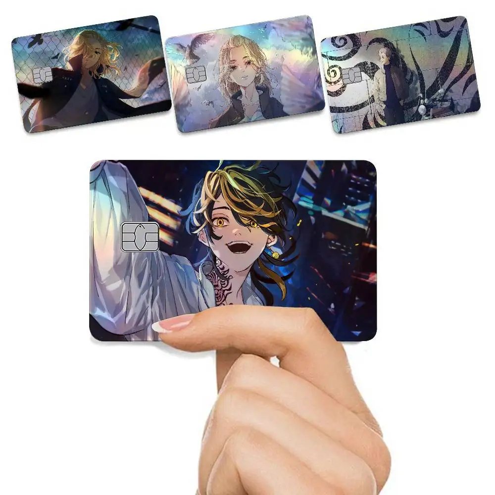 Anime Tokyo Revengers 4Pcs/Set Holographic Laser Credit Card Stickers Iridescent Waterproo Fits All Standard Bank Cards