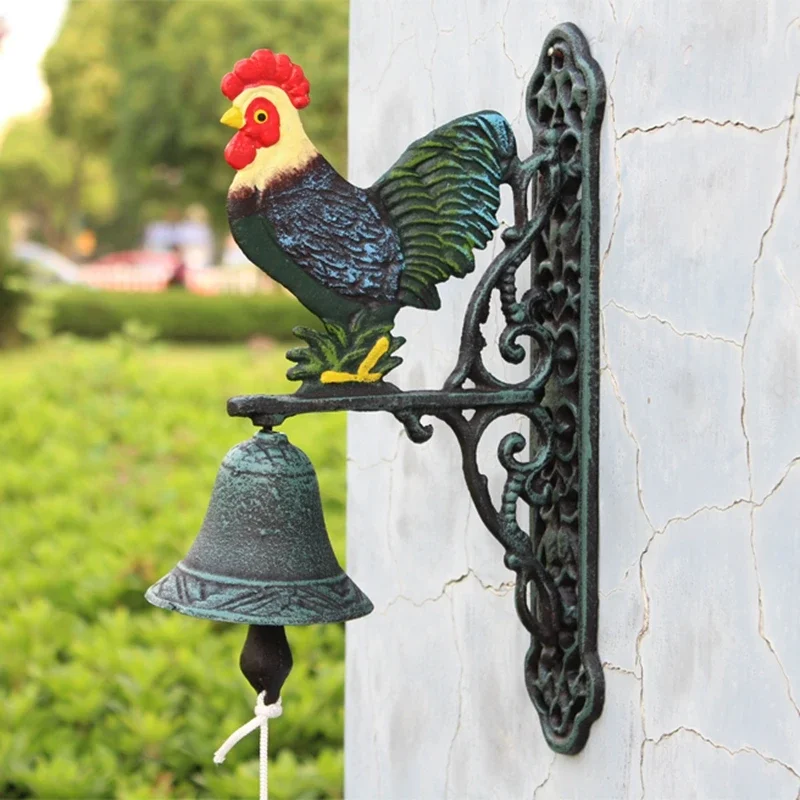 

American Rural Jingle Bell Creative Big Rooster Wrought Iron Doorbell Cast Iron Bell Hanging Wall Decoration Courtyard Door Bell