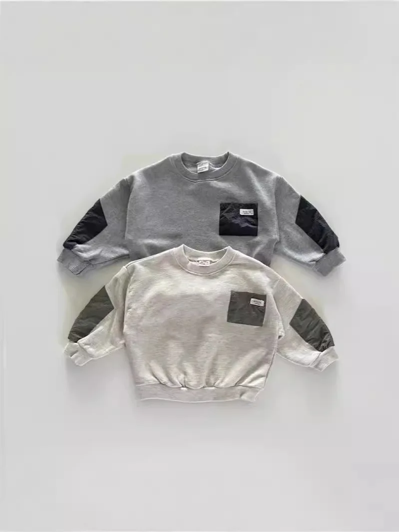 2025 Autumn New Children Sweatshirt Cotton Boys Patch Pullover Kids Long Sleeve Casual Sweatshirts Baby Girls Loose Tops