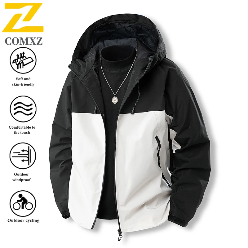 

Fashionable Men's Jacket Outdoor Sports Waterproof Color Blocked Coat 2025 Spring Autumn Hooded Mountaineering Assault Jacket