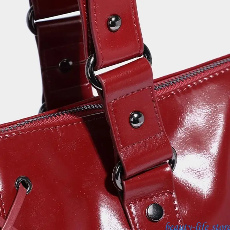 

Punk Rivet PU Shoulder Bag with Bandage Designs for Women Large Underarm Handbag 517D