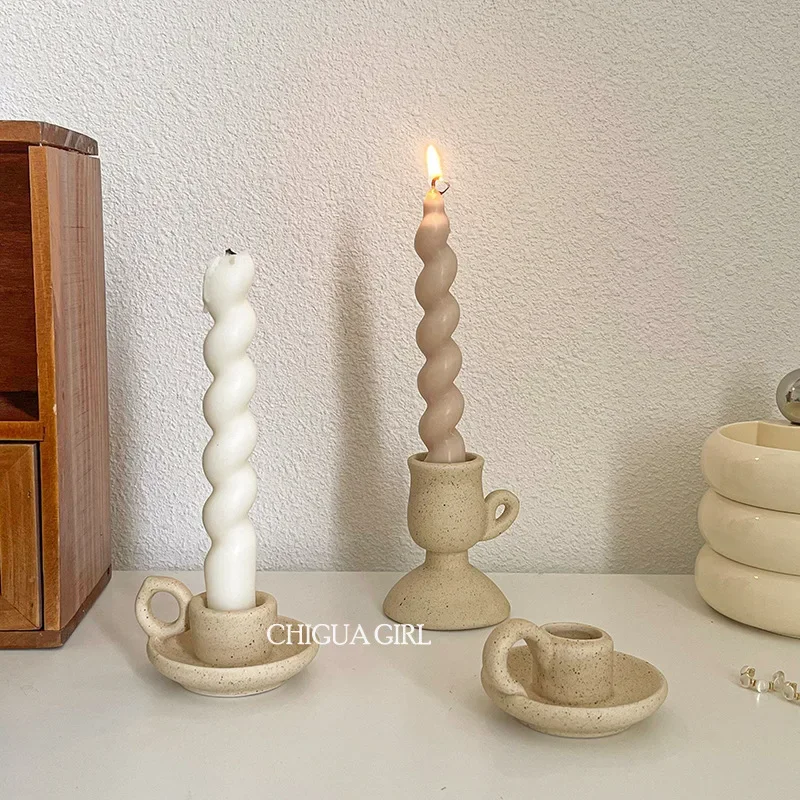 Ceramic Candle Holder Retro Plain Ceramic Aromatherapy Candlestick Photo Props Nordic Home Decoration Ornament