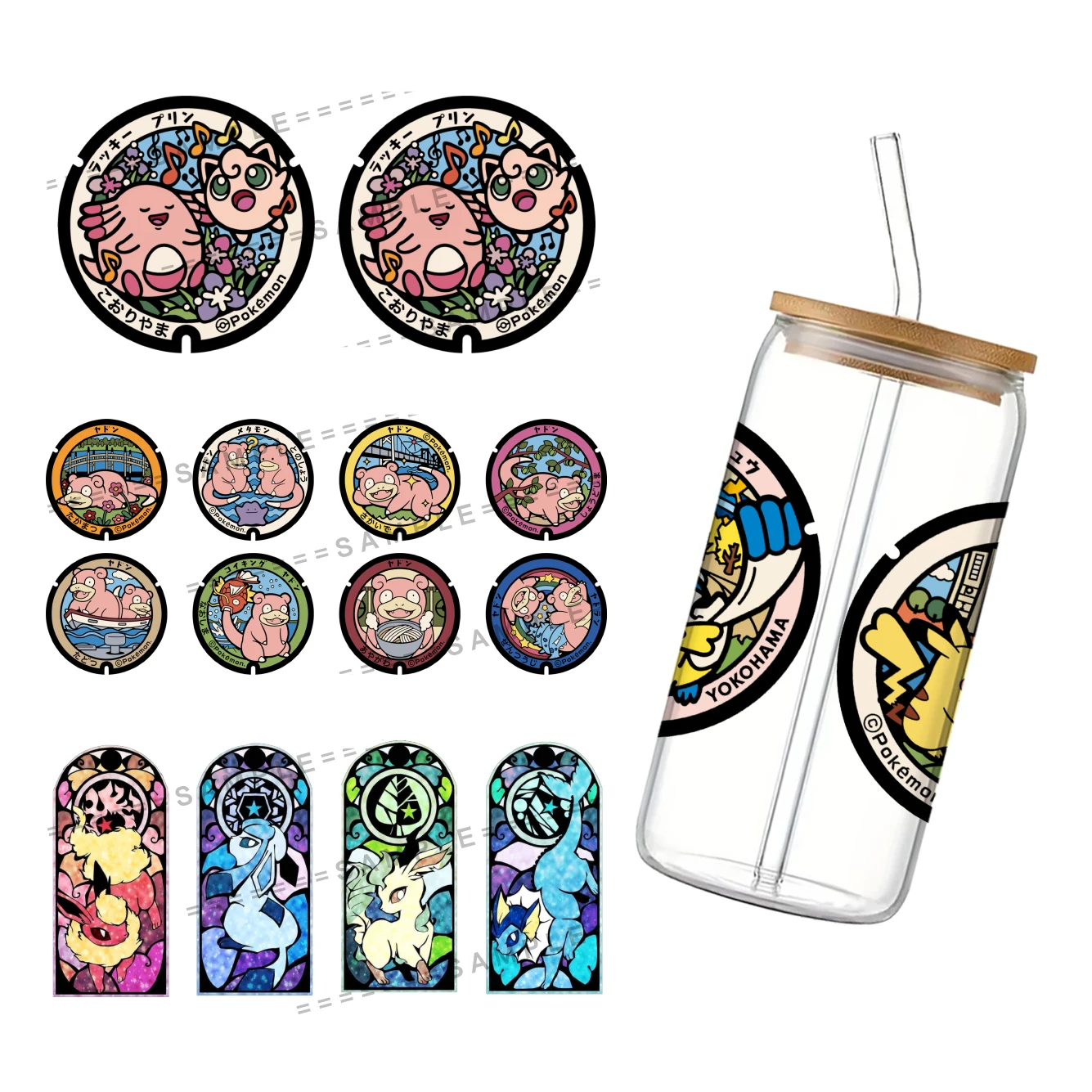 11*24cm Pokemon Cup Wrap Sticker 16oz Uv Dtf waterproof Sticker Transfer Sticker