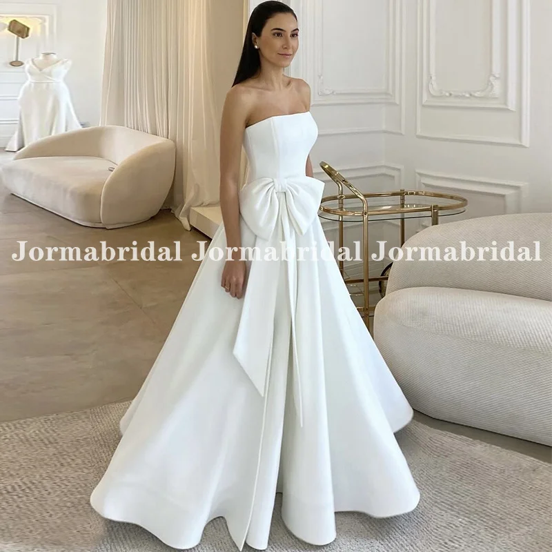 Vestidos De Novia Front Slit Ivory Wedding Dress with Bowtie Strapless Satin A-line Full Length Bridal Gown Made to Measure 2024