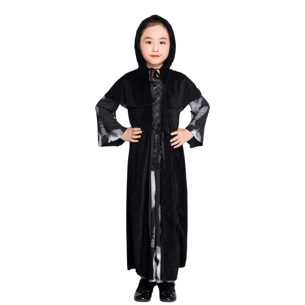 

Новое детское длинное платье вампира на Хэллоуин с принтом черепа и костюмом ведьмы, платье королевы для выступлений