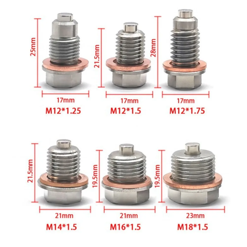 Magnetic M12 M14 M16 Stainless Steel Oil Drain Plug Sump Drain Nut Bolt with 1 Red Gasket for Honda Hyundai Volkswagen Kia