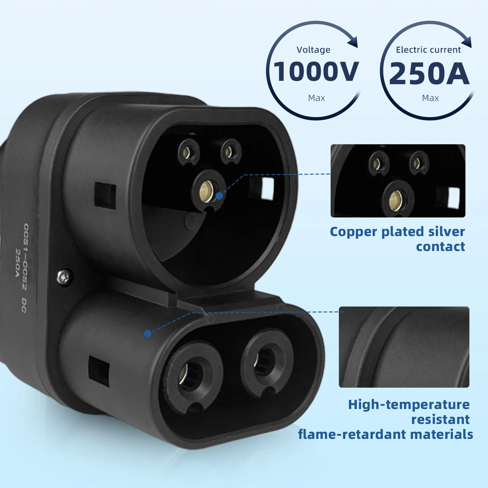 EVqiaoyi CCS1 to CCS2 EV DC Adapter 250A CCS1 Charger to CCS2 Electric Vehicle Converter DC Fast Charging Adapter