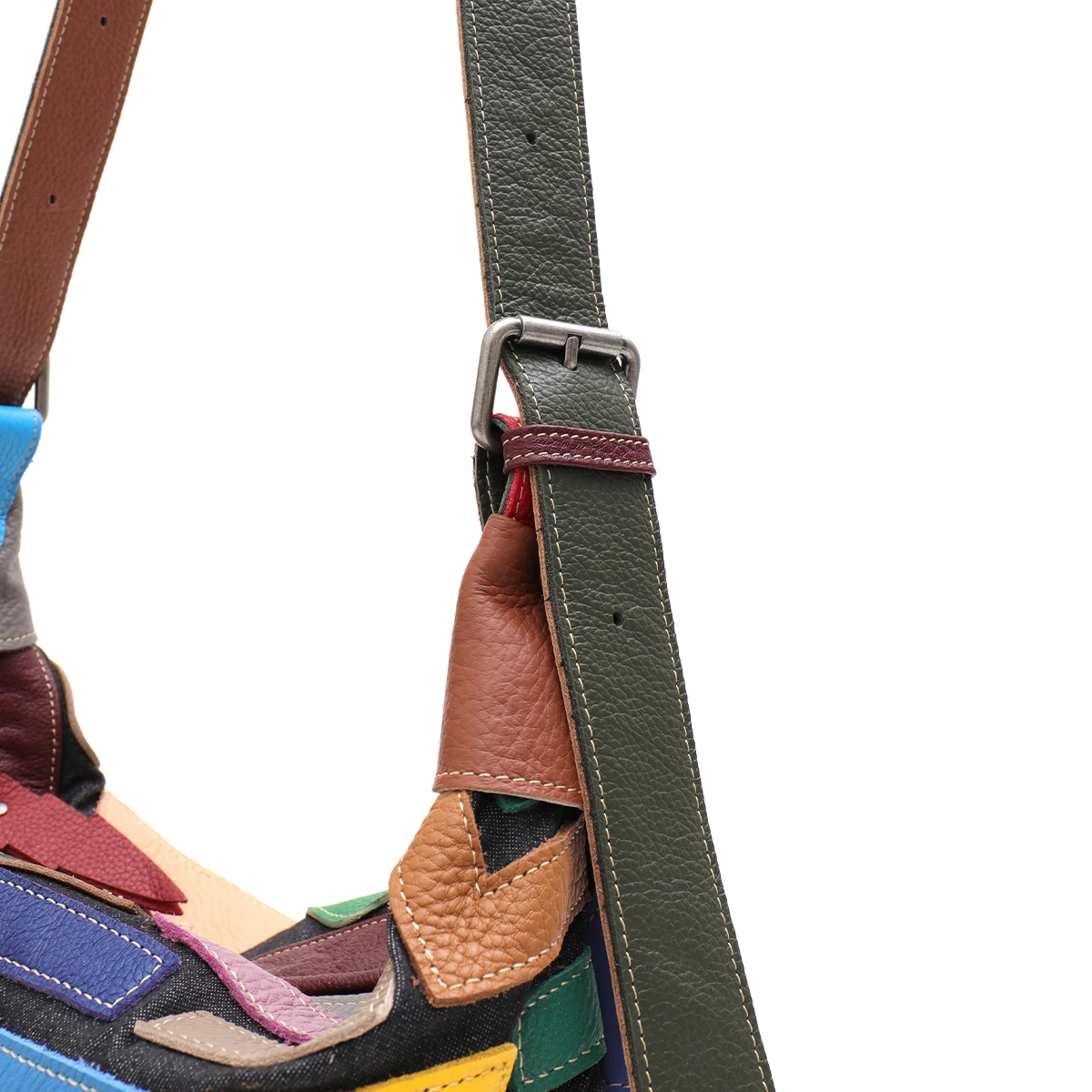 SC Casual Large Capacity Shoulder Bag Women Colorful Genuine Leather Blocks Patchwork Canvas Street Style Cross body Hobo Travel