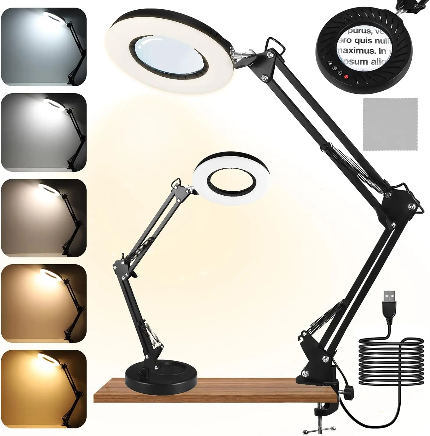 10X Magnifying Lamp with LED in 5 Colors and 10 Adjustable Brightness Stand Magnifying Glass, Aesthetic Magnifying