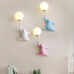 Cartoon led Bear Wall Lamp for Shildren Kids Baby Girl Bedroom Bedside Wall Light With 3D Printing Moon Decor Lighting FixtureS