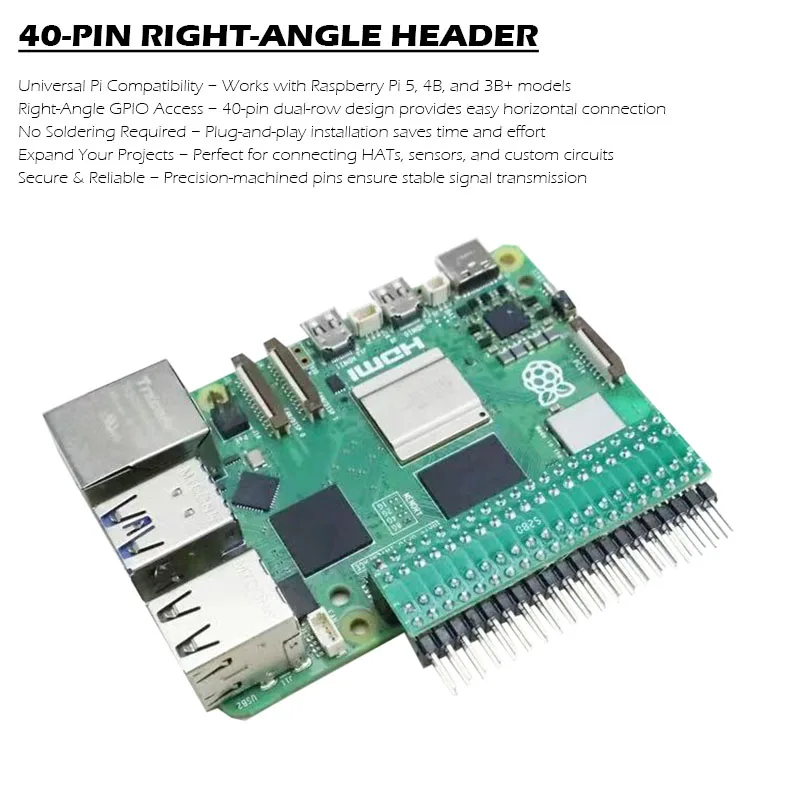 Raspberry Pi GPIO Extension Board - 40-Pin Right-Angle Header for Pi 5/4B/3B+ (Plug & Play)