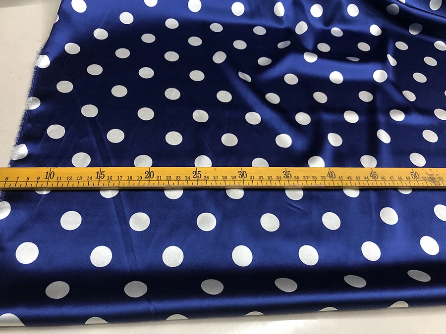 

19 Momme High Quality Real Silk Spandex Satin Cloth Blue Black Dot Inkjet Designer Fabric