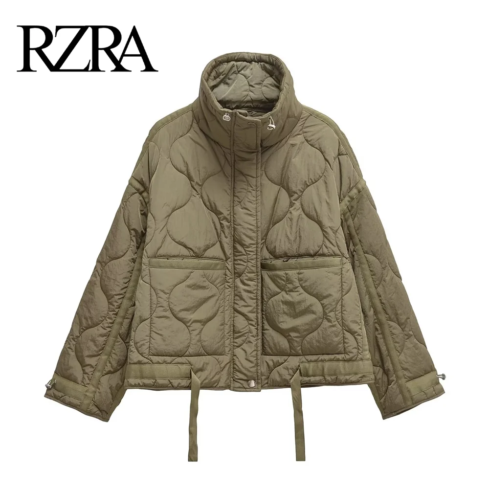 RZRA2024 autumn and winter new women's clothing stand-up collar long-sleeved quilted cotton jacket coat double pockets