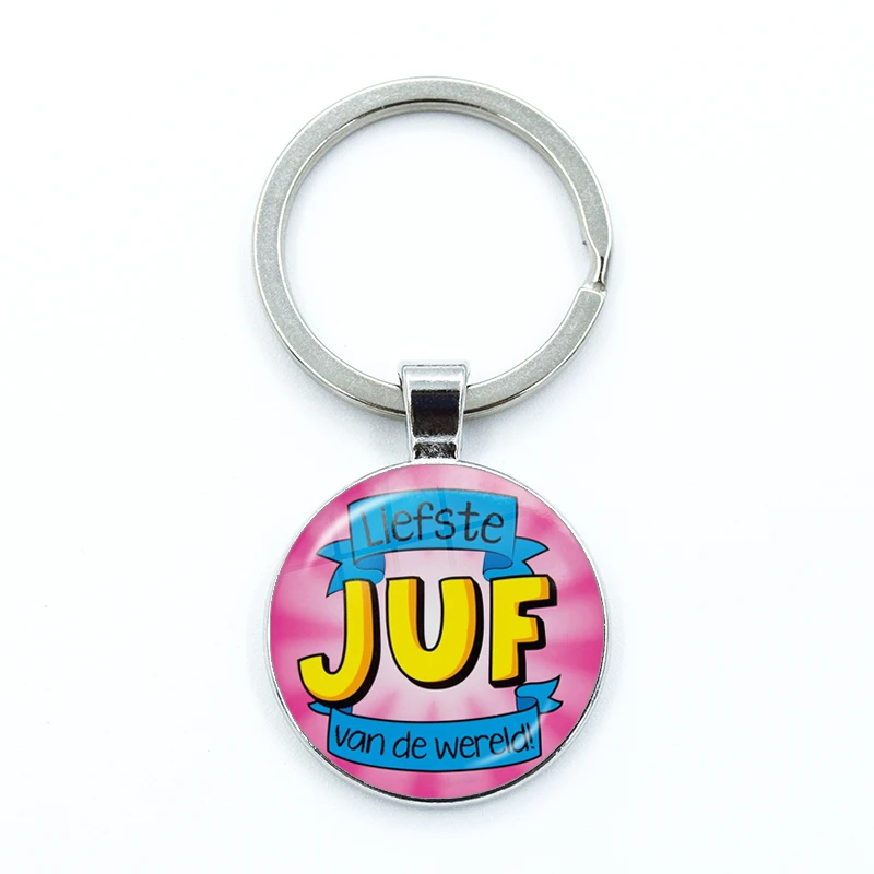 VOOR DE Liefste Juf Sleutelhanger Glass Keychain Keyring Anneau Porte Clef Bedankt Juf Cadeau Letter Thank You Dear Teacher Gift