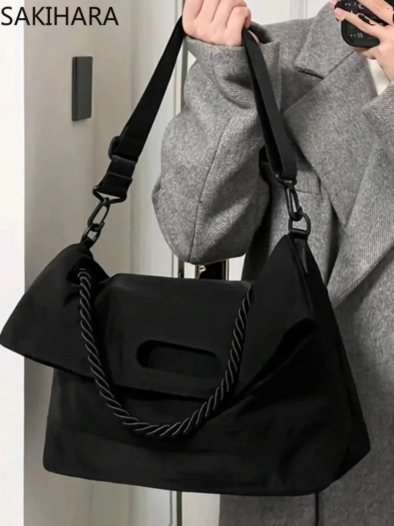 

Office Lady Tote Bag for Women Large Capacity Canvas Crossbody Bags for College Students Solid Color Nylon Bolsas Para Mujeres