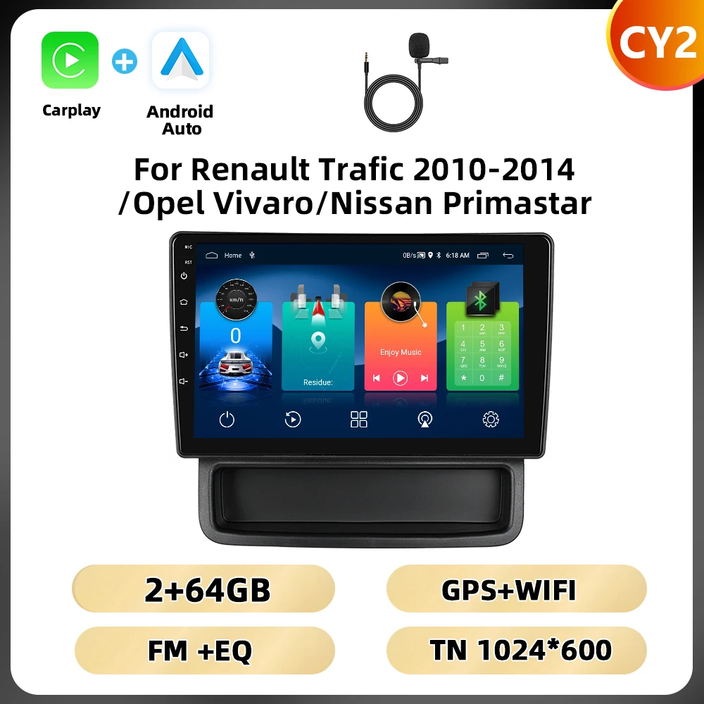 Podofo 10.1 ''8 Core Car Audio For Renault Trafic 2010-2014/Opel Vivaro/Nissan Primastar Carplay Android Auto Qualcomm DSP RDS