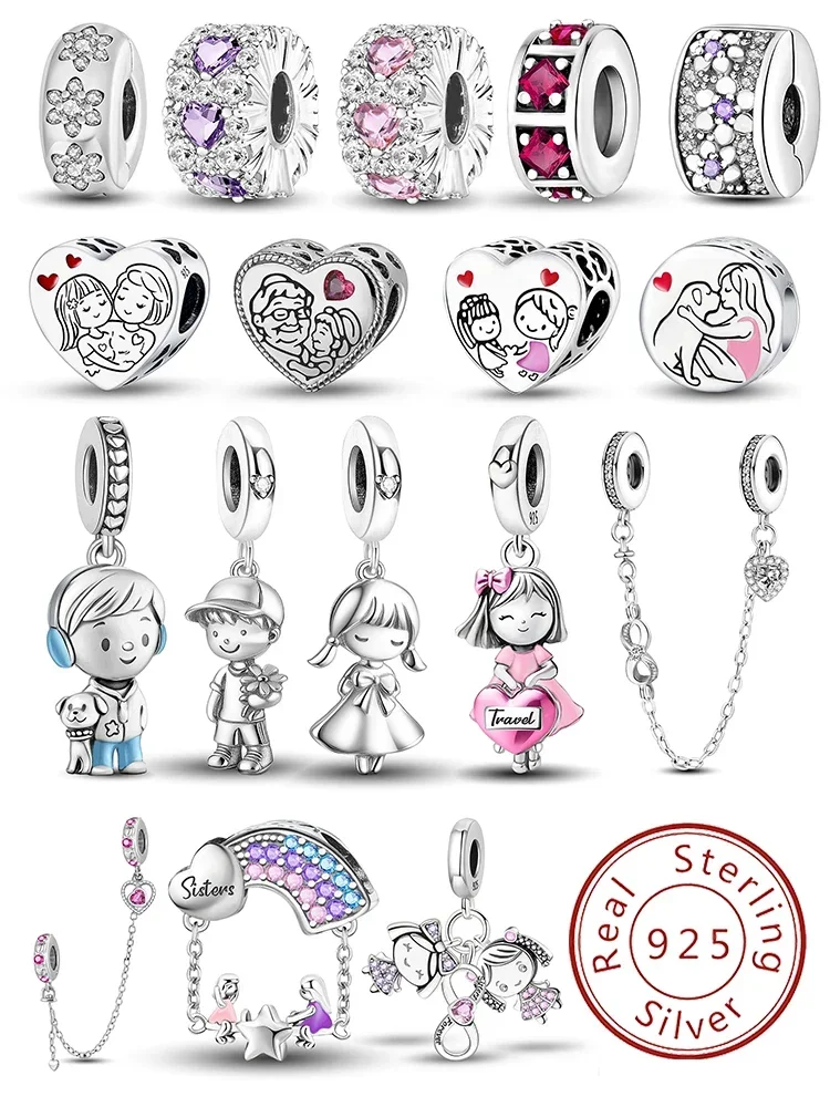 

925 Sterling Silver Cute Love Heart Boy Pink Girl Charms Beads Fit Diy Bracelet Bangle Making Gift Of High Quality Jewelry