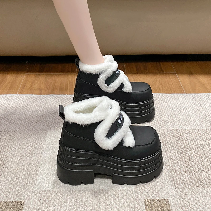 

UK Sle Fce Lined Women's Winter Thi Bot Heightening Fur Slip-On Loers Snow Boots Comfortable Casual oes