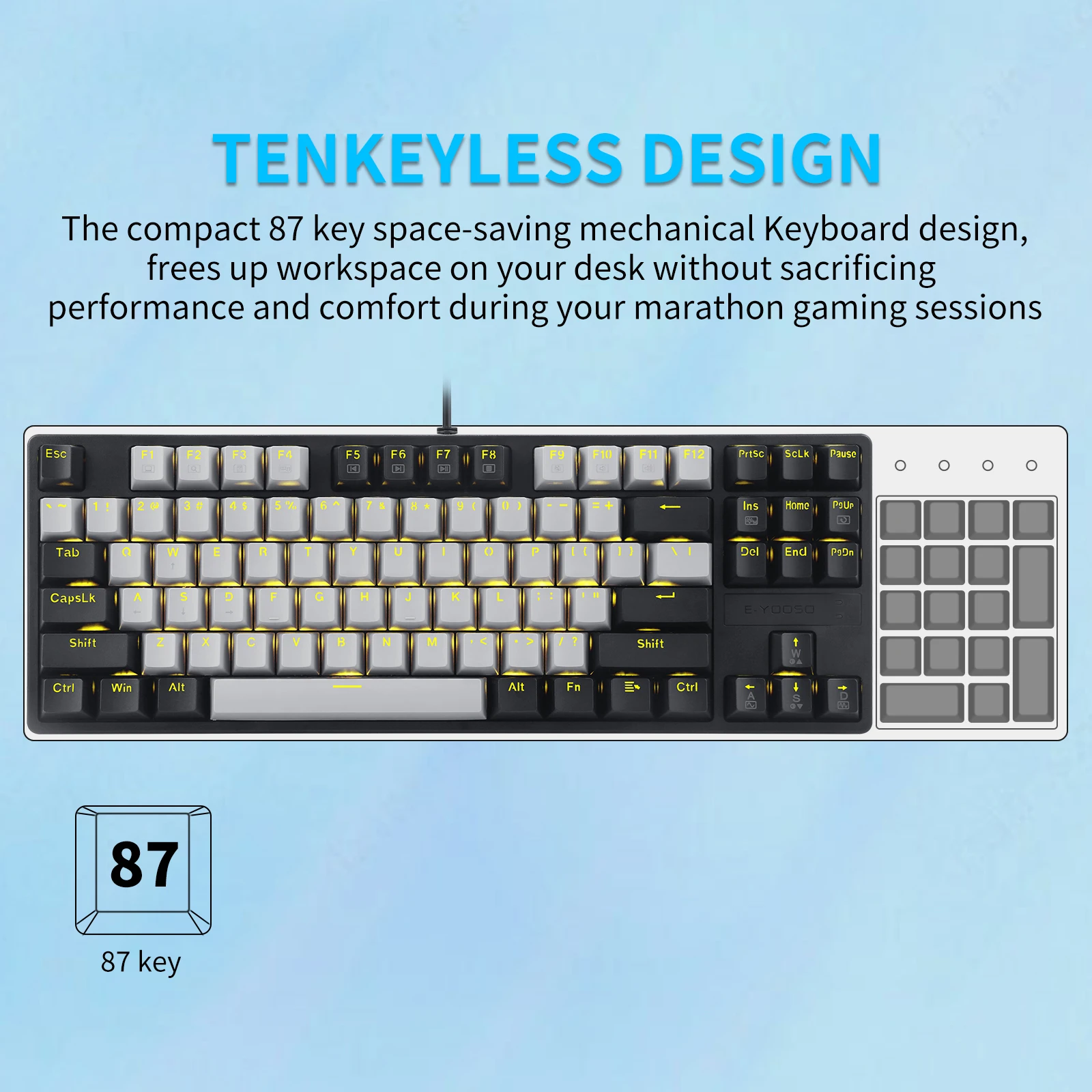 E-YOOSO Z-87 Mechanical Gaming Keyboard 87 Key LED Backlit Wired with Anti-Dust Proof Switches Tenkeyness for Windows PC