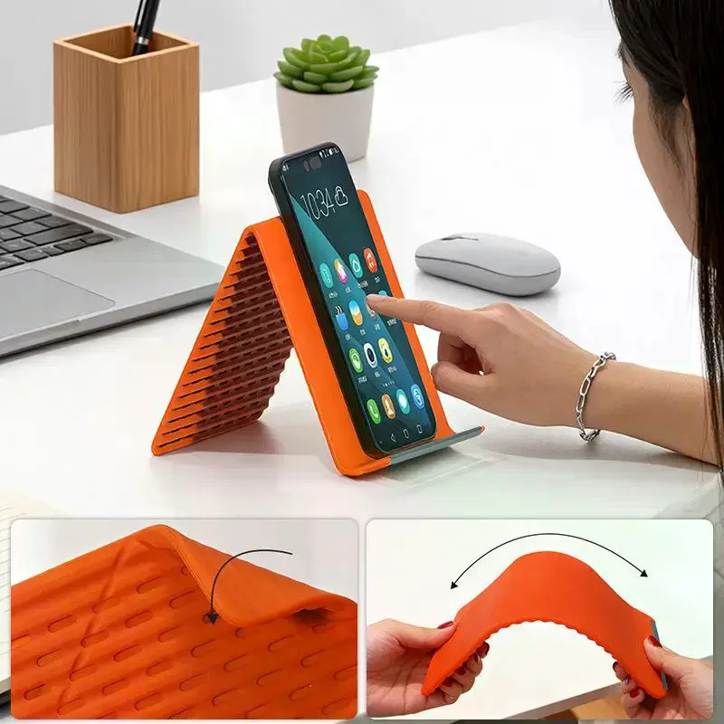 

Flexible Phone Stand Foldable Silicone Desktop Tablet Laptop Stand Portable Adjustable Universal Holder For Travel Office Bed