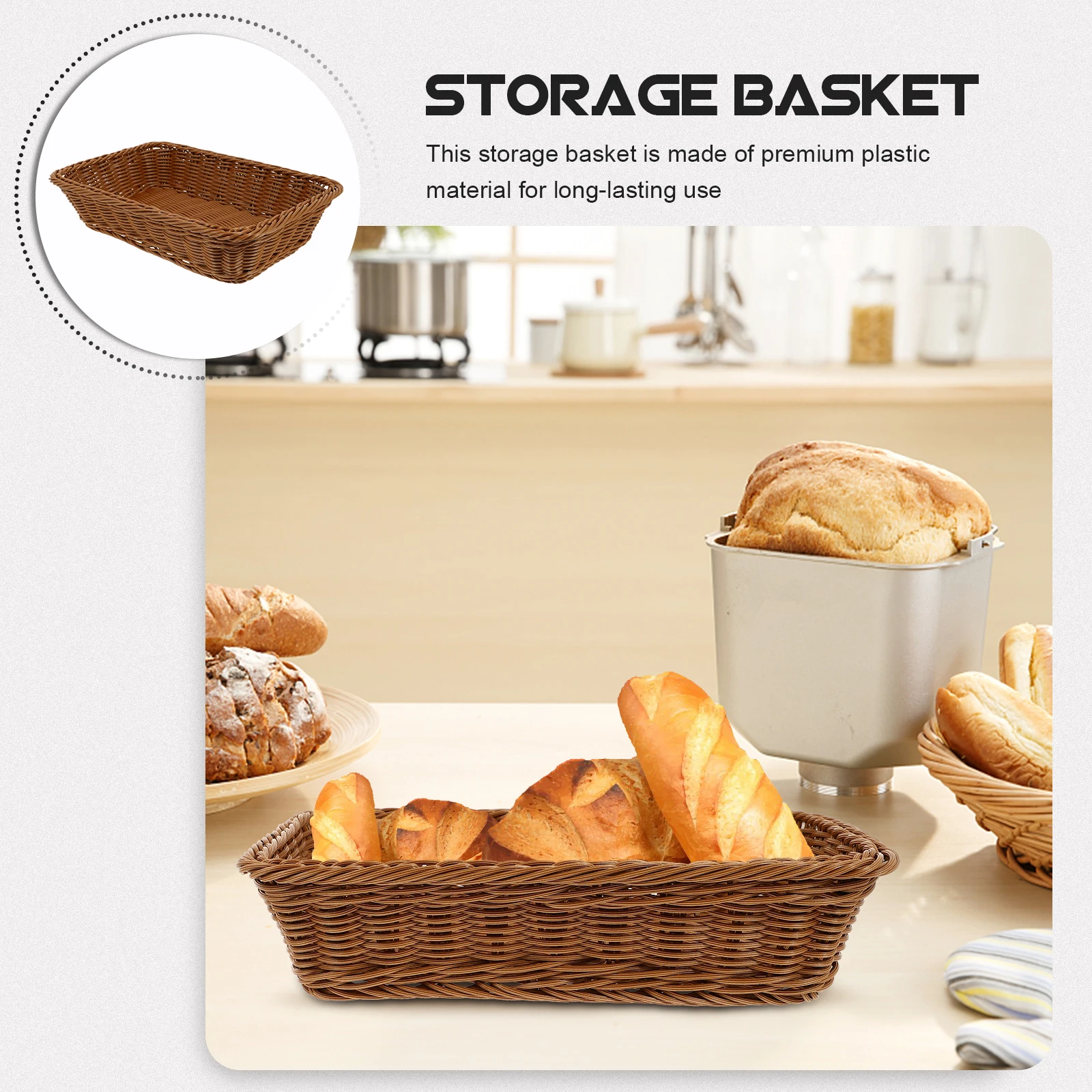 

Plastic Woven Baskets Storage Basket Display Bread Fruit Dessert Food Holder Creative Bread Basket Kitchen Pantry Household
