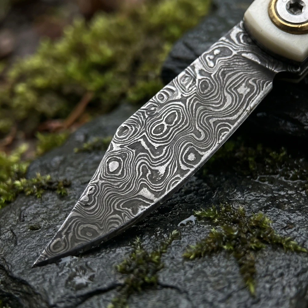 Mini Camping Portable Fishing Rope Durable Cutting Knife Damascus Lightweight Outdoor Small Folding Knives with Lanyard EDC Tool