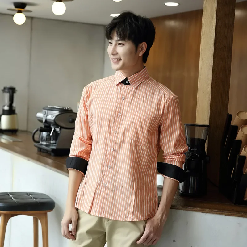 Waiter Workwear Autumn and Winter Clothing Hotel Western Restaurant Catering Restaurant Hot Pot Restaurant Orange Shirt Long Sle