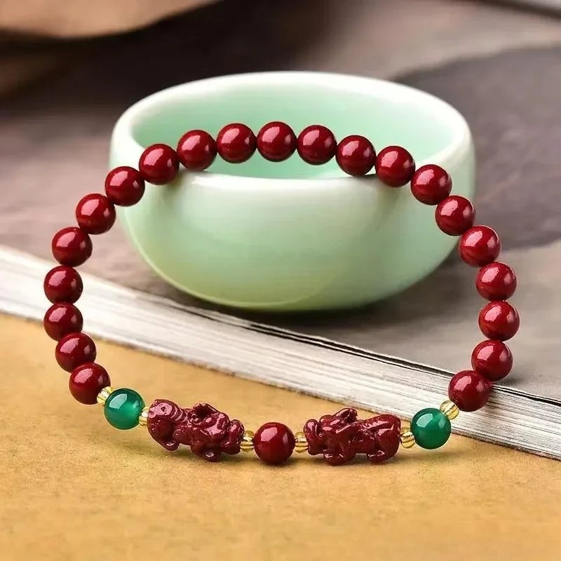 

Cinnabar Bracelet with High Content of Raw Ore Purple Gold Imperial Men's and Women's Round Beads Amulet Bracelet Cinnabar Beads