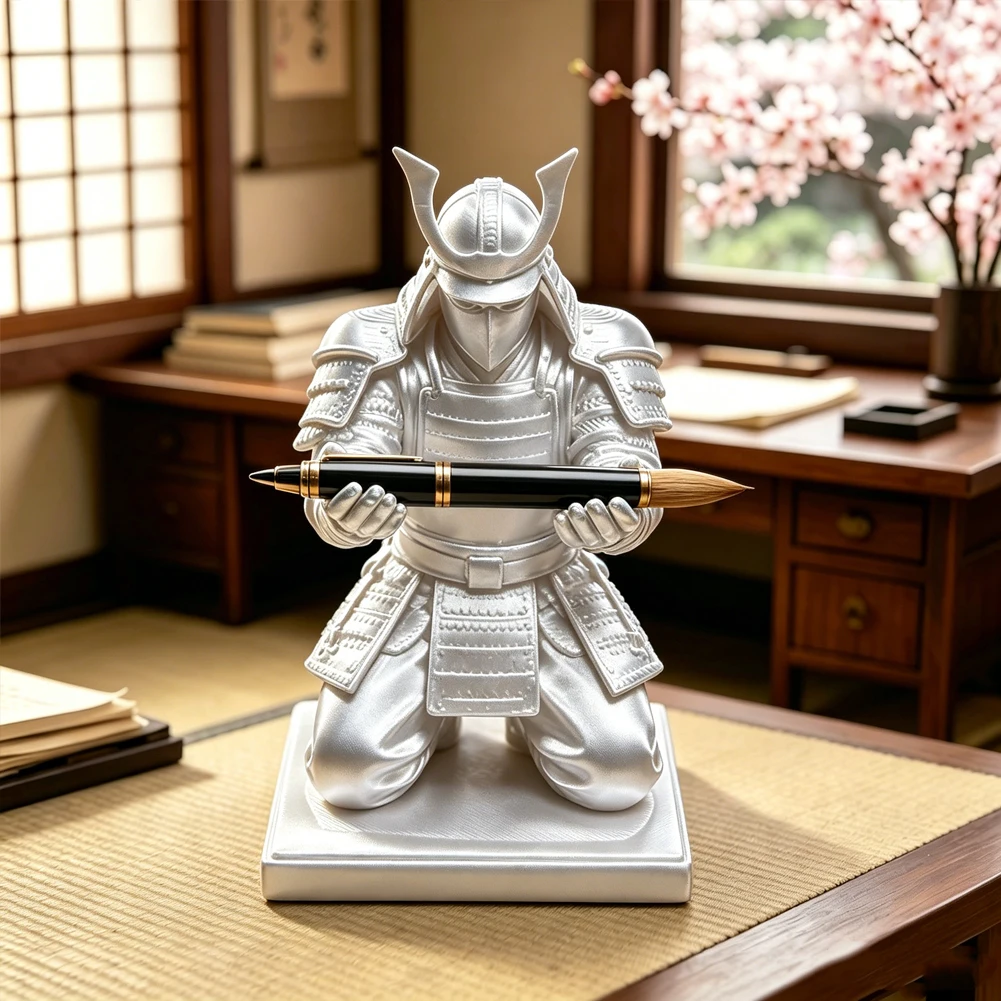 Kneeling Samurai Pen Holder Base Armor Ninja Figurine Pencil Stand Office Japanese Style Stationery Racks Desk Ornament Gift