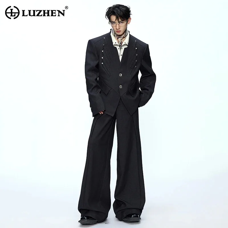 

LUZHEN 2025 Autumn New Stylish Rivet Metal Decorate Patchwork Design Blazer Coat Men Luxury Elegant Straight Casual Pants JY4057